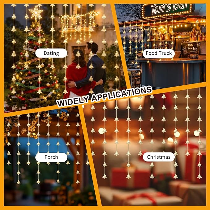 Christmas Tree Curtain Lights, Warm White Window Lights 70 LEDs Hanging Light with Remote Fairy Led Twinkle String Lights Home Bedroom Wall Ceiling Décor for Christmas, Wedding, Party