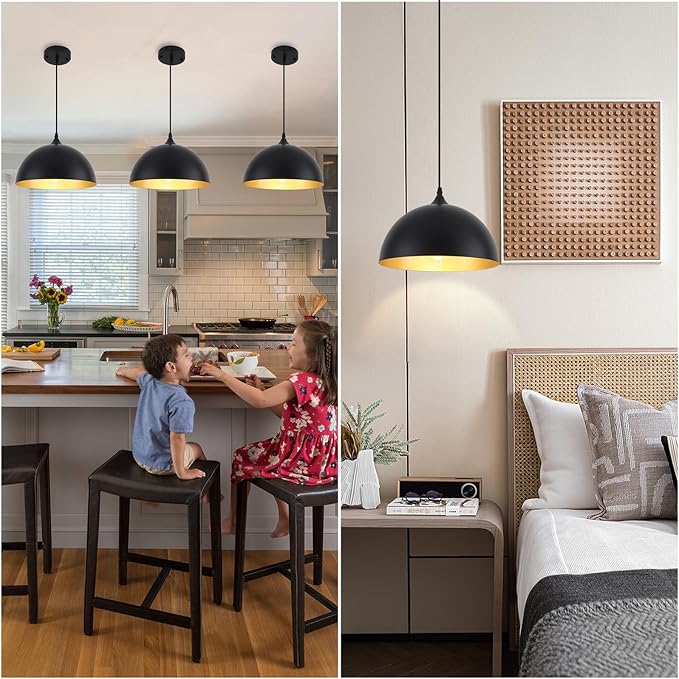 Black Pendant Light Fixtures, Pendant Island Lights for Kitchen, 11.8 inch Hanging Lights, Farmhouse Pendant Kitchen Light, Lighting Decor for Bedroom, Living Room, Dining Room (1 Pack)