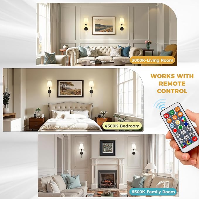 DORESshop Battery Operated Wall Sconce Set of 2, Wall Light Wireless Easy to Install, Dimmable and Adjustable Sconces Wall Decor, Rechargeable Wall Lamp for Bedroom, Living Room, Black 20.7in