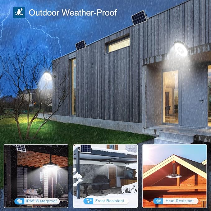 INDARUN Indoor Outdoor Solar Shed Lights, Solar Motion Lights Outdoor Waterproof, with 5 Modes & Remote Control, Up to 3000LM, Pendant Lights for Porch Gazebo, Garage, Barn Light for Chicken Coop