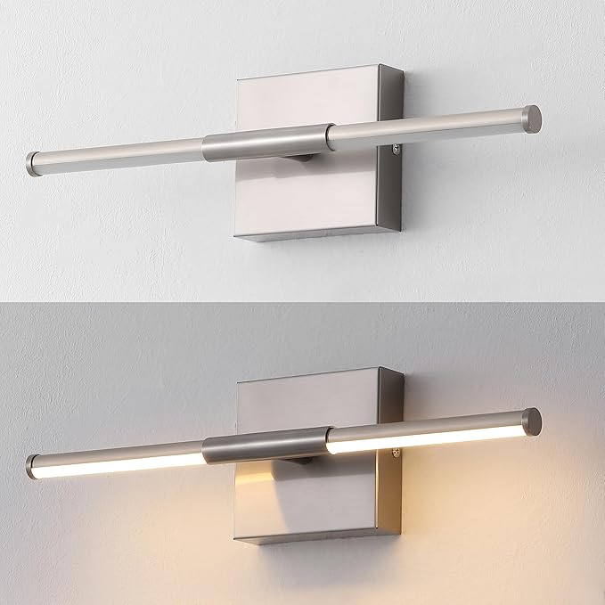 JONATHAN Y 16.25" Nickel Modern Dimmable Integrated LED Wall Sconce, Minimalist Adjustable Metal Vanity Light for Bathroom Mirror, Bedroom, Hallway, 3000K, ETL Listed (JYL7039E)