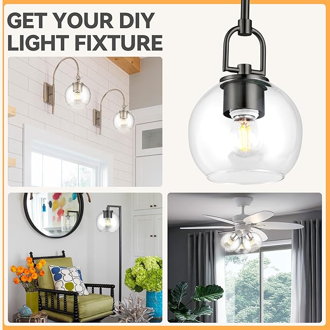 3 Pack Clear Glass Shade Replacements, Globe Glass Lamp Shade Covers for Light Fixtures, 1.65 In Fitter 5.1 In Height 5.9 In Diameter Globes Lampshades for Wall Sconces Chandelier Pendant Lights