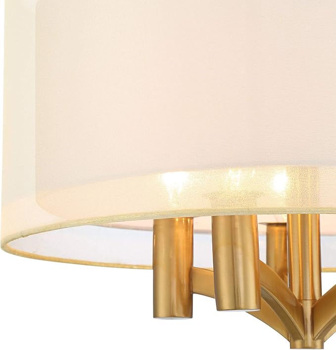 Possini Euro Design Caliari Modern Close to Ceiling Light Semi Flush Mount Fixture 18" Wide 5-Light Warm Brass Gold Double Drum Shades for Bedroom Hallway Living Room Dining Room Bathroom Kitchen