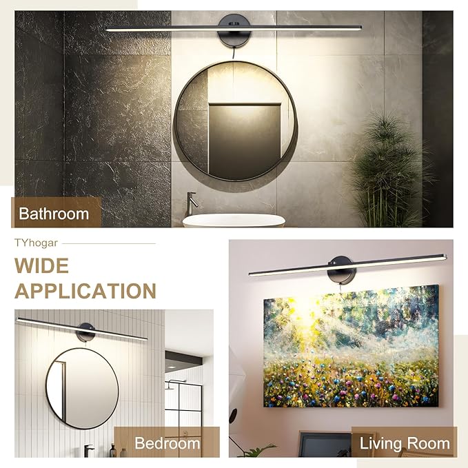 32" Plug in Bathroom Vanity Light Fixtures Modern Black Vanity Lights Over Mirror, 3000k Warm Light Non-Dimmable 18w Eye-Friendly Picture Light Led Wall Lights for Art,Poster,Gallery