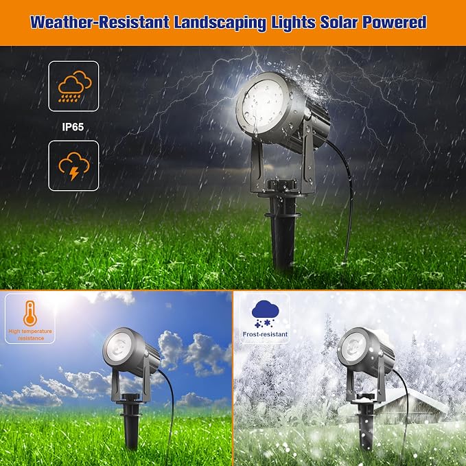APONUO Solar Spot Lights Outdoor 2-in-1 Solar Landscape Lighting Dusk to Dawn Solar Uplights IP65 Waterproof 9.8ft Cable Outdoor Spot Lights for Yard Pathway Garden Tree Decoration (Cool White)