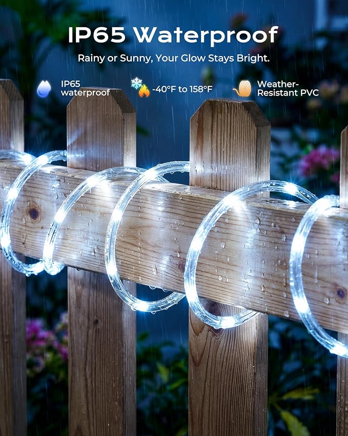 Brightown 2 Pack Solar Rope Lights, Total 78FT 200LED Pure White Solar String Lights Outdoor, IP65 Waterproof Solar Powered Fairy Lights with 8 Lighting Modes for Yard Garden Patio Tree Decoration