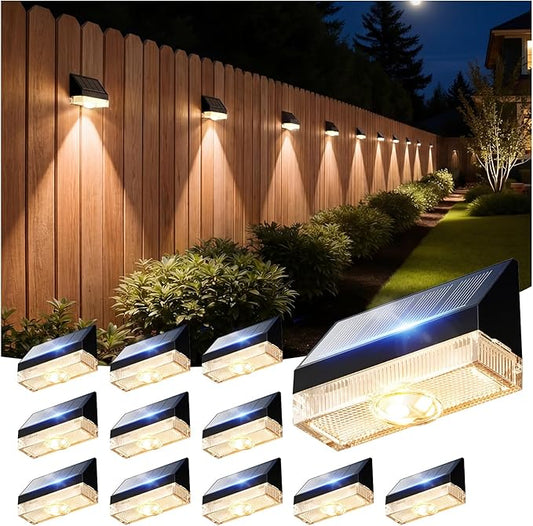 VOLISUN Solar Fence Lights 12 Pack, Fence Post Solar Lights Outdoor Waterproof with Warm White LED Spot Lens, Solar Deck Lights for Outside Wall, Deck, Patio, Yard, Rail, Garage, Pool
