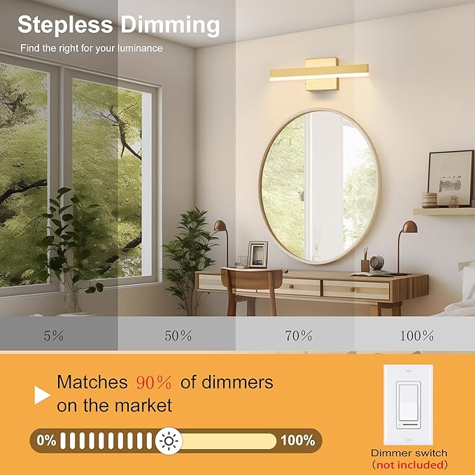 Gold Bathroom Vanity Light 15.75 inch, 14W Dimmable 5CCT LED Modern Bathroom Light Fixture Over Mirror - ETL Certificated