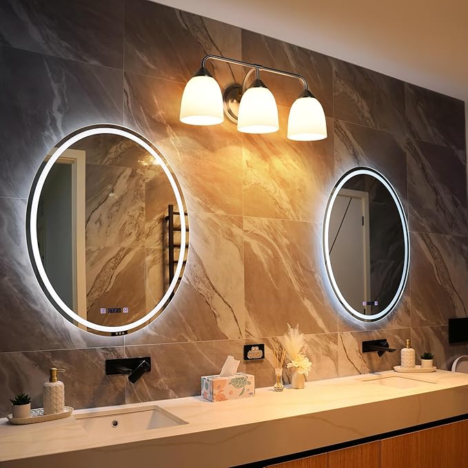 3-Light Traditional Bathroom Vanity Light Fixtures Over Mirror, Modern Vanity Lights for Living Room, Standard E26 Base, Brushed Nickel
