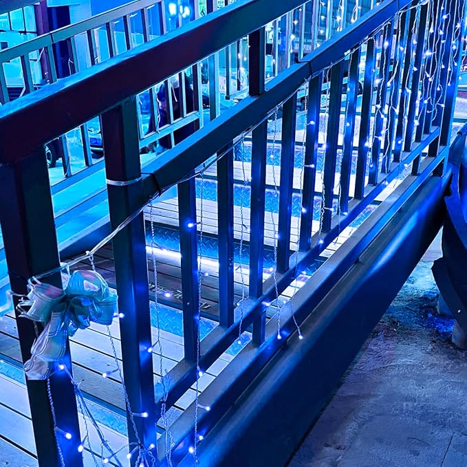 YOLIGHT 13ft 96 LED Icicle String Lights with Memory Function Controller, Indoor Room Curtain Fairy Lights Hanging Decoration for Halloween Patio Garden Bedroom Christmas Wedding (Blue)