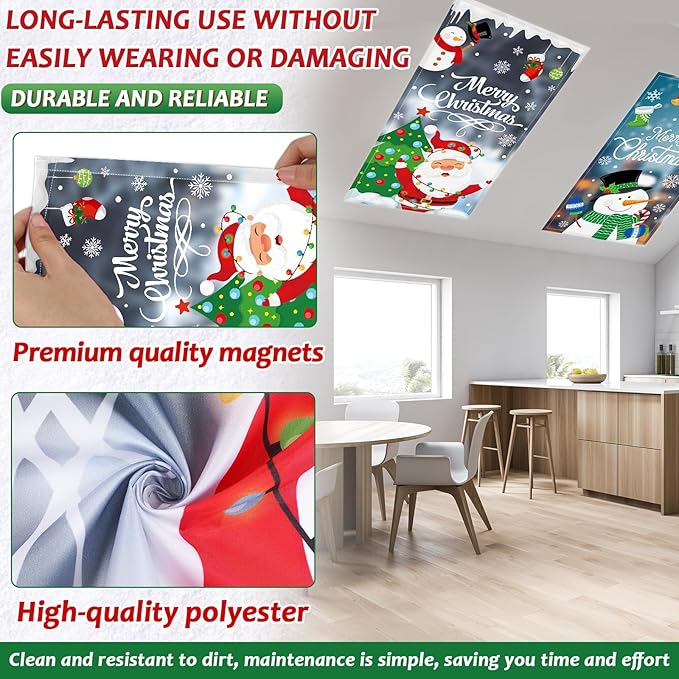 6 Pcs Fluorescent Light Covers with 60 Magnets Decorative Classroom Ceiling Lights 4 x 2 Feet Magnetic Light Cover Filter Easy Install for Office Hospital Home Ceiling Supplies (Christmas Santa Claus)