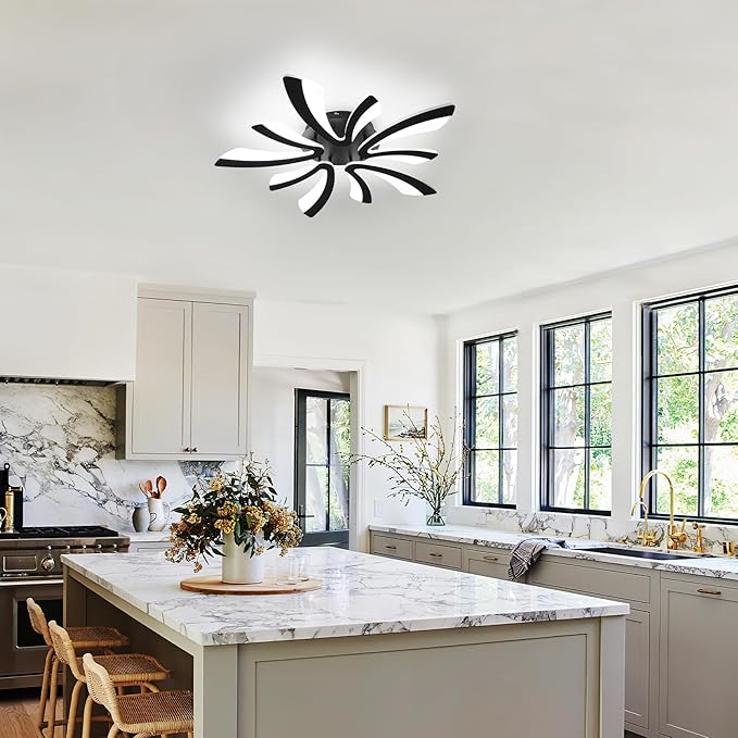 DELIPOP Modern Ceiling Light, 26.7'' Dimmable Black Acrylic V-Shaped LED Flush Mount Ceiling Light, 3000K-6500K with Remote Control for Living Room Bedroom Dining Room