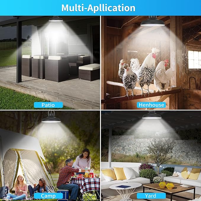 Solar Pendant Shed Light-3000K/4000K/6500K/Dimmable Lighting solar power light with Remote Control,IP65 Waterproof Timing Indoor/Outdoor Hanging Lantern Light,16.4ft Cord for Patio Garden Henhouse