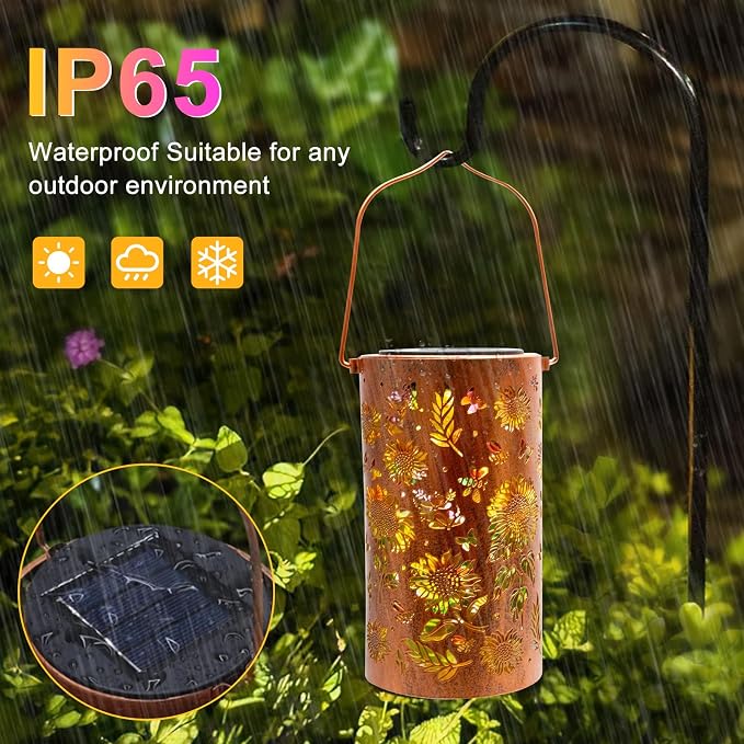 Colorful Sunflower Solar Lanterns Outdoor Waterproof, Sunflower Gifts for Women Mom Grandma, Metal Solar Hanging Decorative Lanterns for Yard Patio Porch Balcony Garden Decor