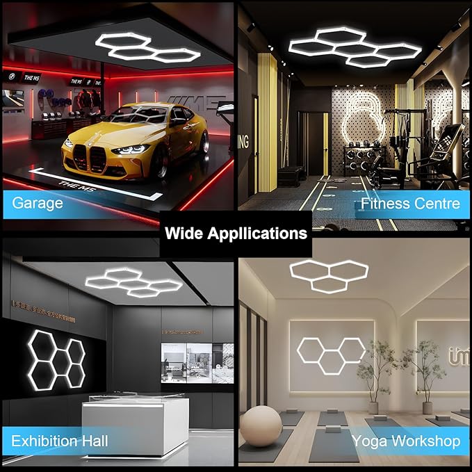 Hexagon Garage Light 5 Hex, 168W 20160LM, 6500K Super Bright Honeycomb LED Ceiling Light for Garage, Workshop, Basement, Gym, Car Detailing Shop