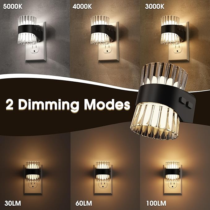 Briignite Night Light, Night Lights Plug into Wall, LED Clear Night Light for Kids, Adjustable Brightness NightLights with Dusk to Dawn Sensor for Bedroom Bathroom, 3000K/4000k/5000K, 2 Pack