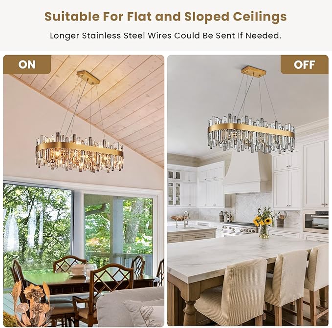 Siljoy 16-Light Modern Crystal Chandelier, Luxury Dimmable Brass Gold K9 Raindrop Crystal Chandelier, Adjustable Crystal Pendant Ceiling Light for Dining Room Living Room Kitchen Island L35.4''