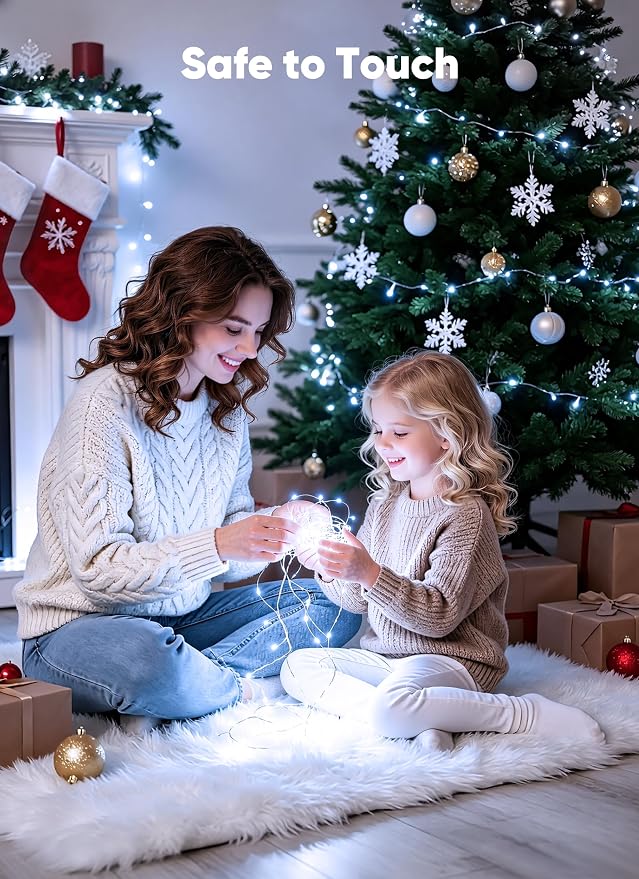 33Ft 100LED Outdoor String Lights, Pure White Fairy Lights Battery Operated with Remote, Waterproof Twinkle Lights for Bedroom Dorm Patio Tapestry Backyard Garden Party Indoor Christmas Decoration