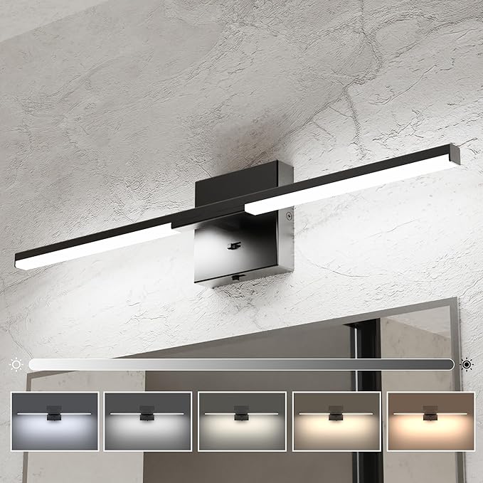 Ensenior Modern Bathroom Vanity Light 24 inch, Built-in Dimmer, 14W Dimmable 5CCT Led Bath Lights, Black Bar Vanity Light for Bathroom Mirror Cabinets Bedroom-FCC & ETL Certificated