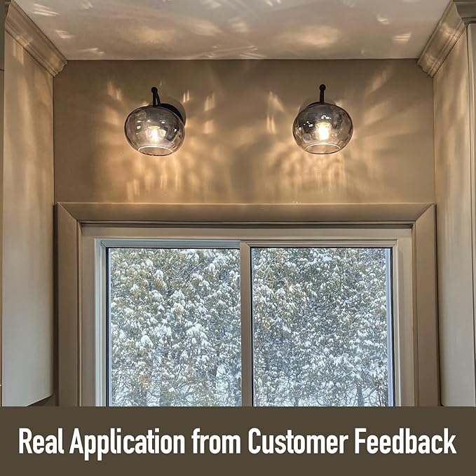 Matte Black Wall Sconce Light Smoked Hammered Glass Vanity Lighting Modern Grey Shade Wall Lamp for Bathroom Over Mirror