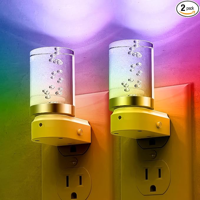 L LOHAS LED Night Light, Night Lights Plug into Wall, Color Changing Nightlight RGB with Dusk to Dawn Sensor, for Halloween, Christmas, Holiday, Hallway Bedroom Kids Room, 2 Pack