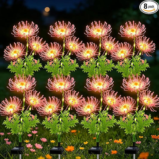 Solar Garden Flower Lights Outdoor, 8 Pack Pink Spider Lily Solar Lights with Glowing Stems, IP65 Waterproof LED Yard Decor for Patio Lawn Pathway, Mother's Day Valentine Gifts for Women Mom Grandma