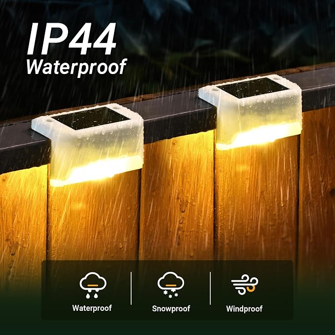 PATIOWIN Solar Fence Lights Outdoor - Waterproof LED Lights for Deck, Stairs, Fence, Patio, Yard, Porch and Balcony (20 Pack, Warm White)