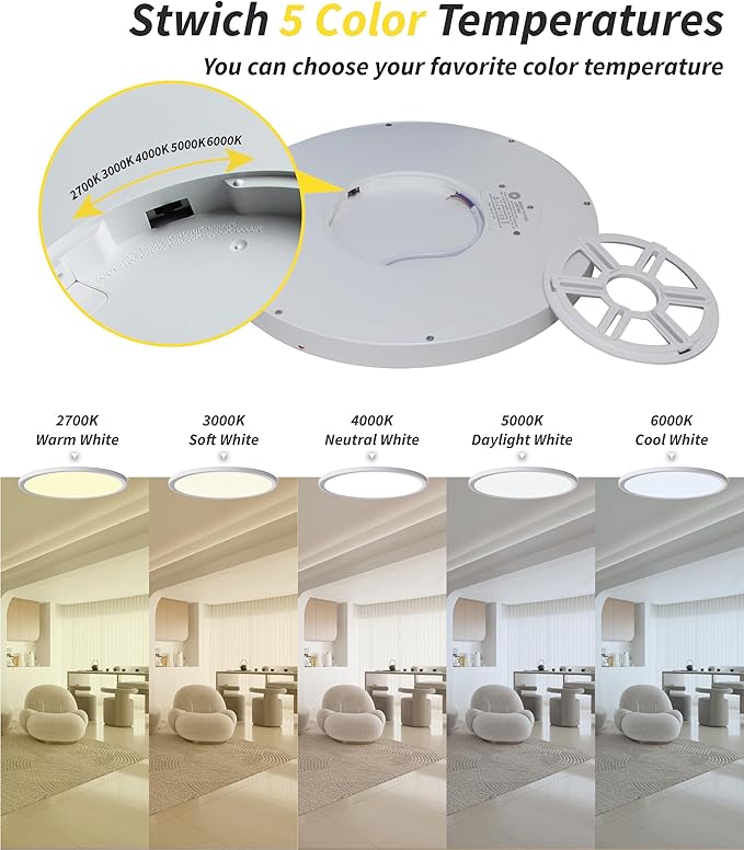 1Pack 16 Inch Dimmable LED Flush Mount Ceiling Light Panel,32W 3480LM,3000K/4000K/6000K CCT Selectable,Ultra Thin Round White Ceiling Light Fixture for Hallway Kitchen Bedroom Home Office Bathroom