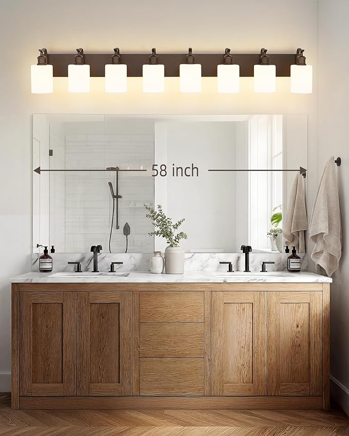 8-Light Wall-Mounted Vanity Fixture, Frosted Glass Over Mirror Lighting, Oil Rubbed Bronze Finish,VL01ORBW-8