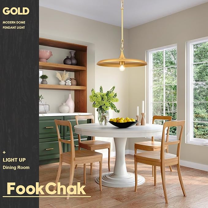 Gold Pendant Light 15.7in Pendant Lights Kitchen Island Pendant Light Fixture with Adjustable Brass Gold Modern Pendant Lighting for Dining Room Kitchen Sink, E26