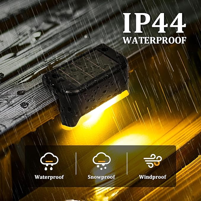 Solar Deck Lights Outdoor 16 Pack Black, Solar Step Lights Waterproof Led Light for Outside Stair, Fence, Yard, Garden, Patio and Pathway(Warm White)