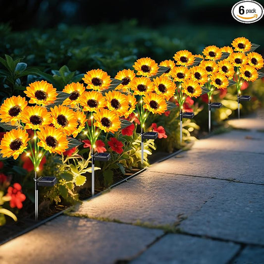 ostritec Sunflower Solar Lights Outdoor Decor, 6 Pack Solar Garden Decor Waterproof Solar Sunflower Outdoor Lights for Garden Patio,Flower Bed, Pathway, Gift for Women, Mom, Grandma (6 Pack)