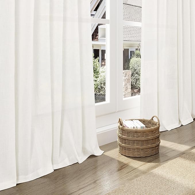 Nanspring Neutral Linen Curtains 108 Inches Long for Living Room Linen Sheer Curtain Back Tab Coastal Modern Farmhouse Floor to Ceiling Drapes for Bedroom Office High Window 52x108, 2 Panels