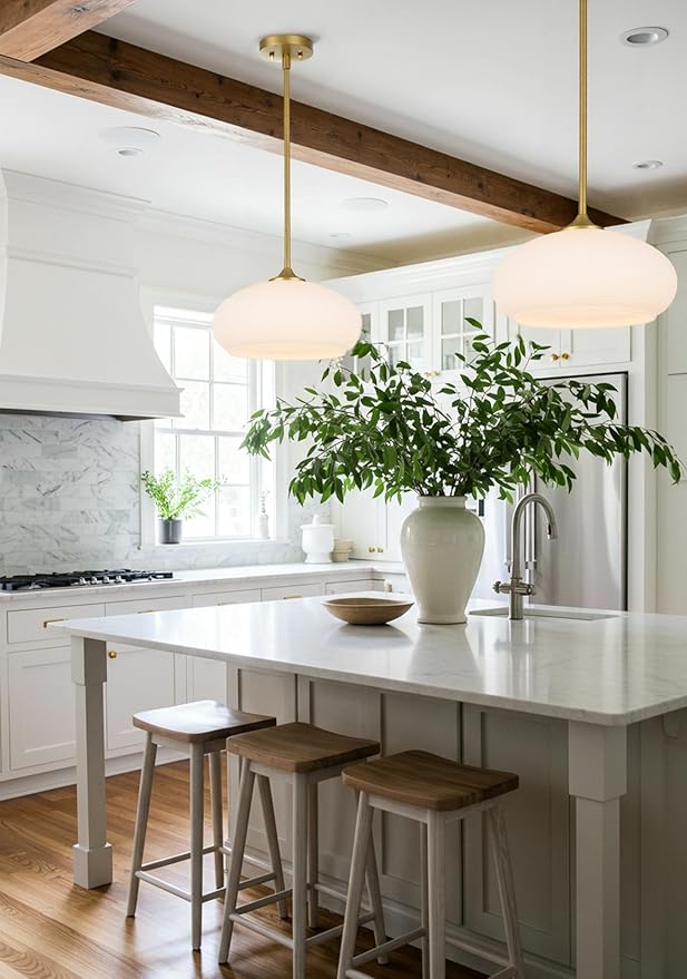 Tawson Juno Modern 1-Light Pendant Ceiling Light Fixture with Etched Opal Glass Shade for Kitchen Island, Hallway, Entryway, Passway, Dining Room, Bedroom, Balcony Living Room