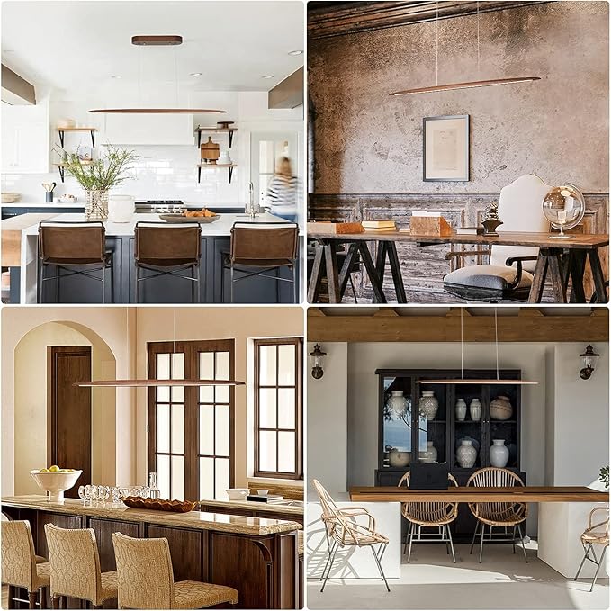 YISDESIGN 51" Wood Linear Pendant Light Wood Dining Room Light Fixture Modern Pool Table Lights Kitchen Island Lights for Dining Room Bar Kitchen Island Walnut Color
