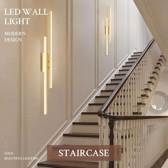 LED Wall Sconce Gold Modern Remote Wall Light Fixtures for Living Room, Dimmable LED Vanity Light Indoor Remote Wall Sconce for Bedside Bedroom Bathroom Dining Room, 39.4inch 1 Pack