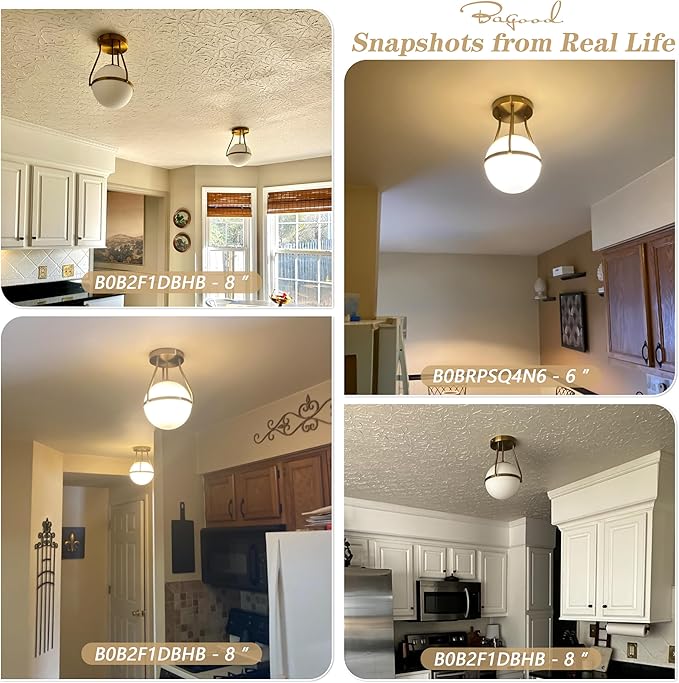 Bagood 6" Globe Semi Flush Mount Ceiling Light Fixture Modern Gold Semi Flush Mount Ceiling Light Mid Century Ceiling Light with Clear Glass Shade Brass Finish for Hallway Bathroom Foyer (Bulb Incl.)