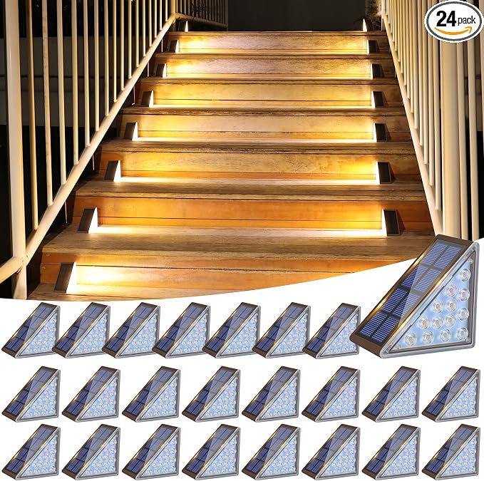 VOLISUN Solar Step Lights Outdoor Waterproof, LED Outdoor Stair Lights, Solar Step Light for Outside, Deck Light Decor for Stair,Front Porch and Patio(Brown,24 Pack)