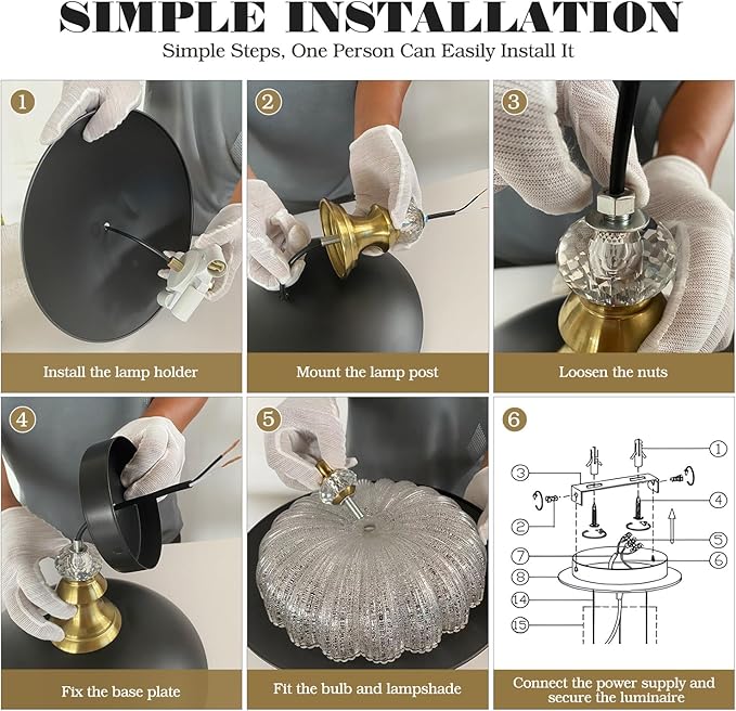 Vintage Semi Flush Mount Ceiling Light 12inch Mid Century Crystal Glass Black Gold Circle Ceiling Light Fixture,5-Light Design, for Bedroom Kitchen Dining Room Hallway Entryway Cloak Room
