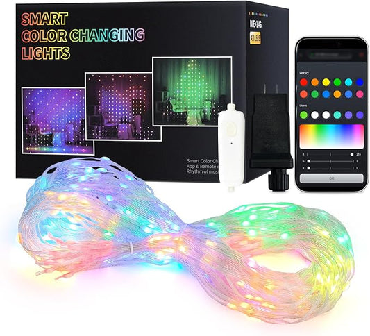 JMEXSUSS App-Controlled RGB Curtain Lights, 400 LED 6.5x6.5ft Color Changing String Lights, DIY Functions, Smart Holiday Lights for Bedroom, 4th of July, Halloween, Party, Xmas, Indoor, Outdoor Decor