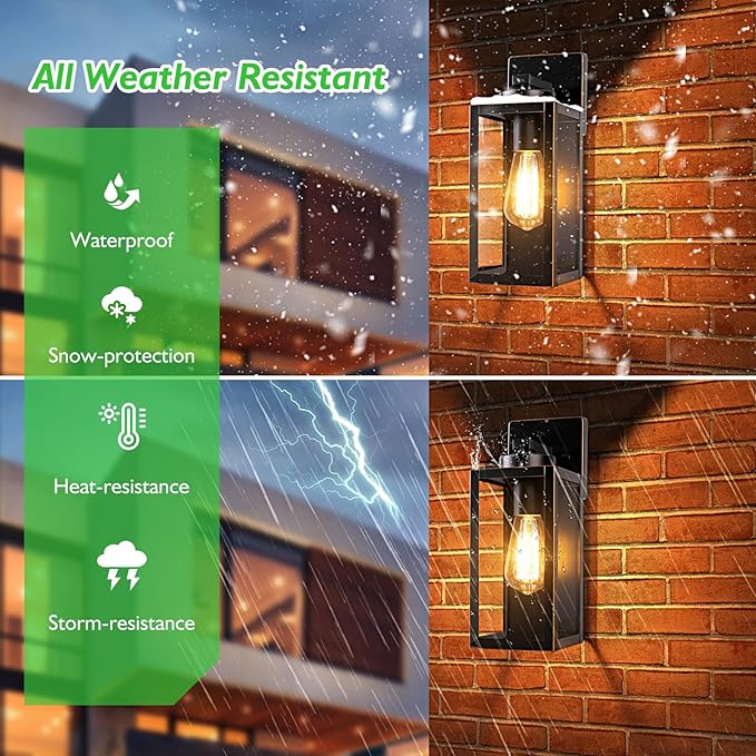 BesLowe Outdoor Wall Light Fixtures, Exterior Waterproof Wall Lanterns, Porch Sconces Wall Mounted Lighting with Glass Shades, Modern Wall Lamps for Garage Front Door Entryway, Black with Gold Trim