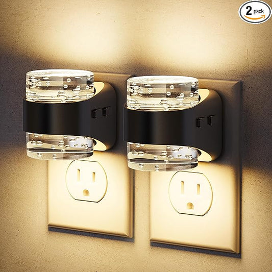 JandCase LED Night Light, Bubble Night Lights Plug into Wall, [2 Pack] Night Light Warm White 3000K & 5 Brightness Levels, Dimmable Nightlight with Dusk to Dawn Sensor for Bathroom Hallway Bedroom