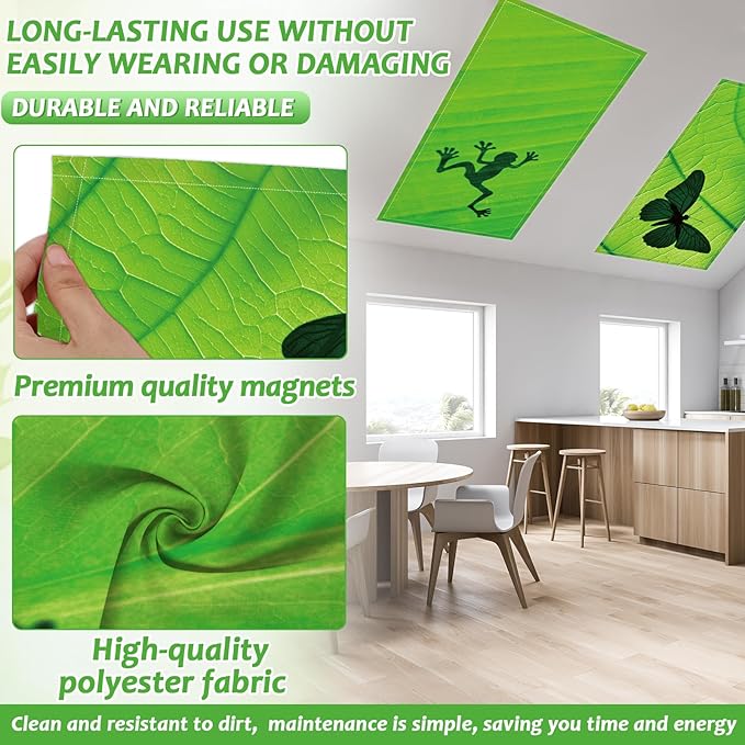 6 Pcs Fluorescent Light Covers with 60 Magnets Decorative for Classroom Ceiling Lights 4 x 2 Feet Magnetic Light Cover Filter Easy Install for Office Hospital Home Ceiling Supplies (Green Leaf Frog)