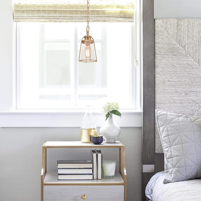 KSANA Gold Pendant Lighting, Mini Modern Hanging Light Fixture with Seeded Glass Shade for Kitchen Island, Foyer, Hallway, Bedroom and Entryway