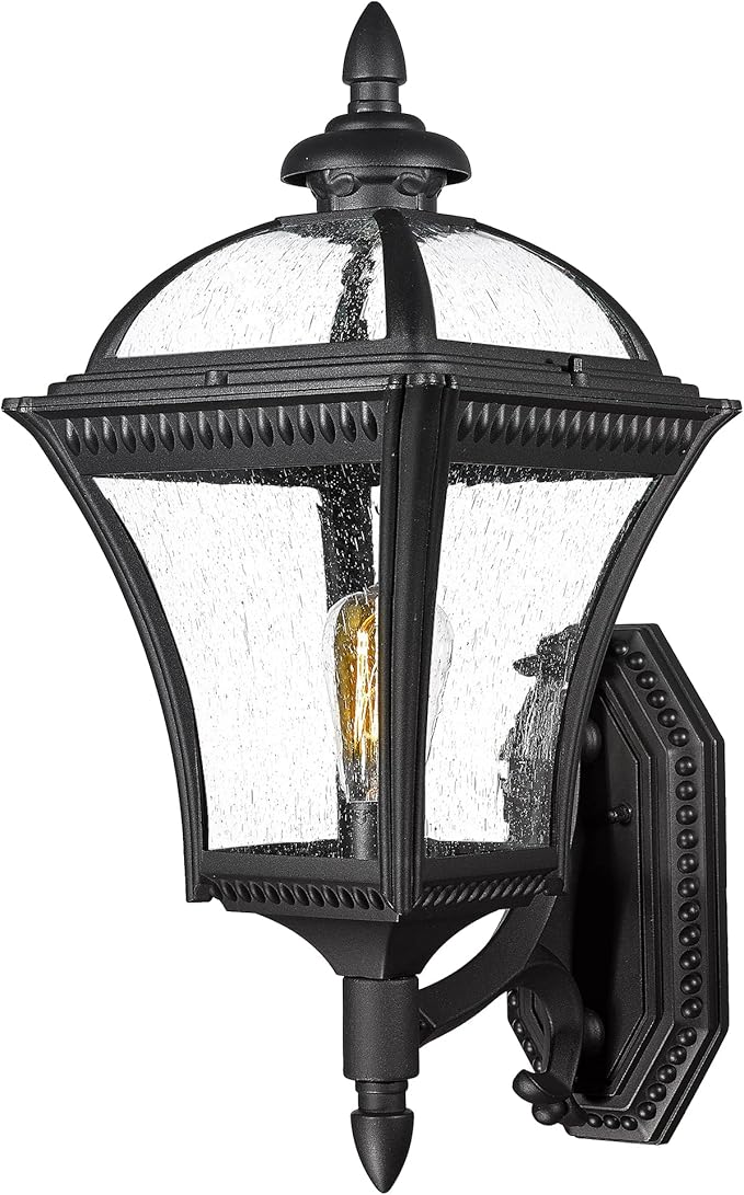 Emliviar 23 Inch Modern Exterior Light Fixture, Large Vintage Outdoor Porch Light for House, Die-Cast Aluminum with Seeded Glass, Black Finish, XE266B BK
