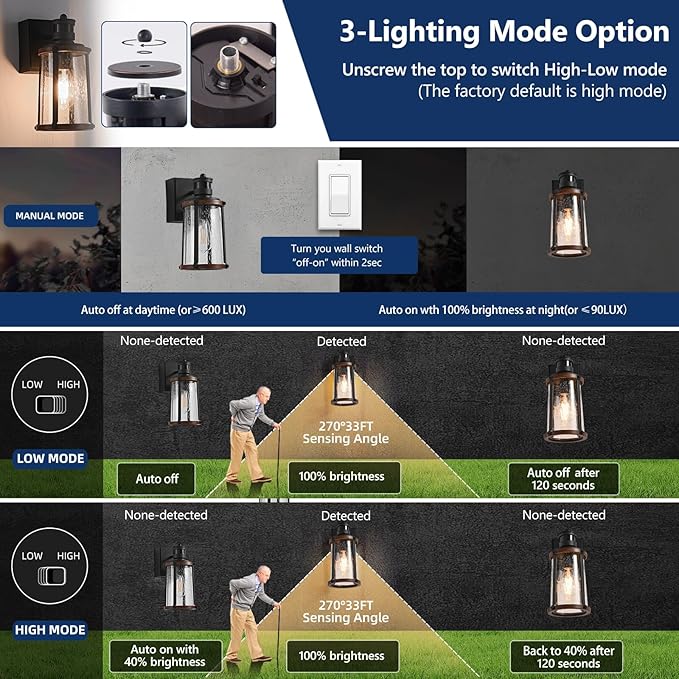 Dusk to Dawn Motion Sensor Outdoor Light with GFCI Outlet Waterproof Outside Porch Light Exterior Lighting Fixtures for House Garage Front Door,Bulb Included,12.5 "H,1PC