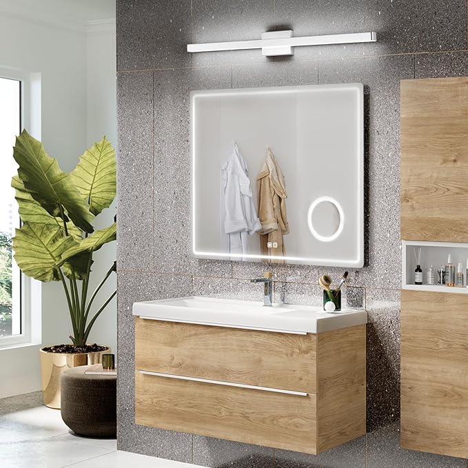 LED Modern Bathroom Vanity Light Fixtures (40-Inch, Cool White 6000K), Modern Acrylic Bathroom Wall Lighting Fixtures for Bathroom Over Mirror, Chrome
