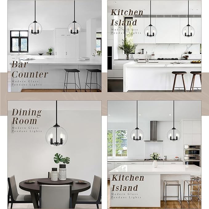 10" Globe Pendant Lights Kitchen Island Glass Globe Pendant Light Fixture Bedroom Mid Century Modern Pendant Lighting Black Pendant Light for Kitchen Island Dinning Room (Bulb Incl.)
