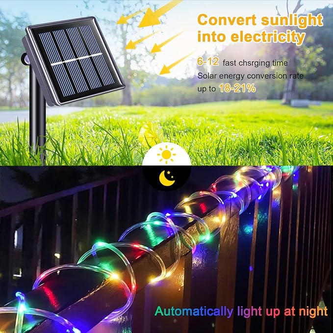 JMEXSUSS Trampoline Accessories 200 LED Trampoline Lights, 66ft IP 65 Waterproof Solar Rope Lights Outdoor, 8 Modes Solar Patio Light for Fence Garden Yard Backyard Tree Slide (Multicolor)