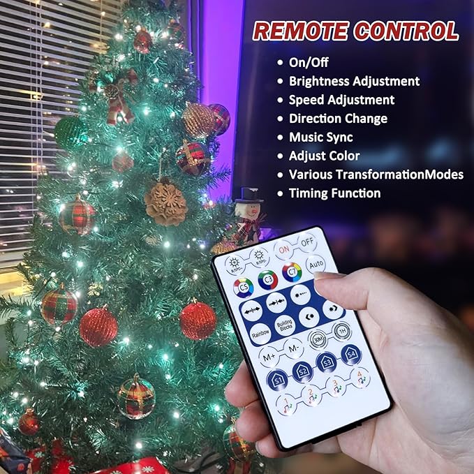 Smart Christmas Tree Lights, 200 LEDs Christmas String Lights with Remote Control & APP for Indoor Outdoor , 6.6FT x 10 Lines Fairy Lights with DIY scenarios 24 Modes for Xmas Tree Decorations